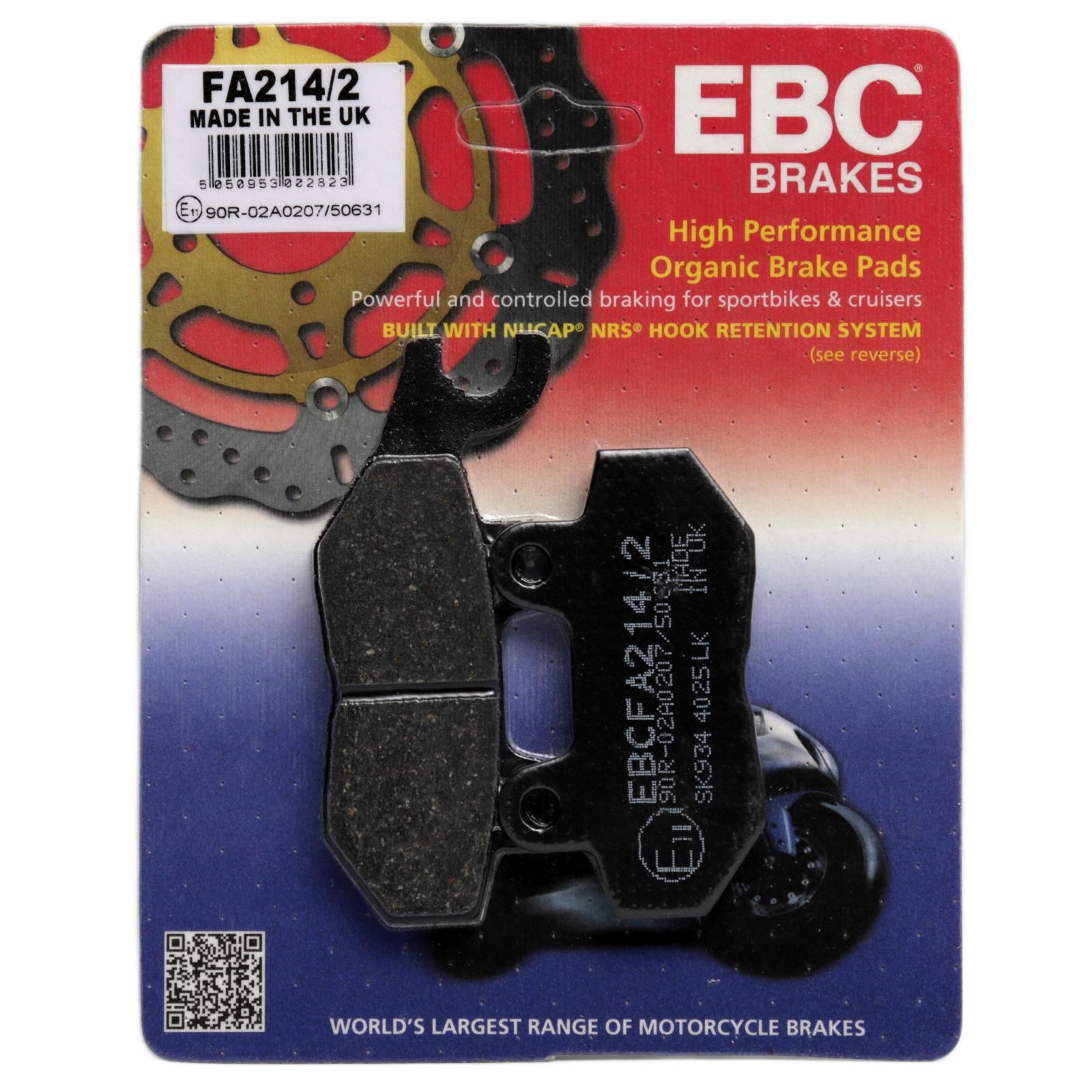 TRIUMPH Bonneville T100 790cc 2002-2004 EBC FA214/2 Organic Brake Pads Rear