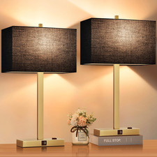 21" Touch Control Bedside Lamps with USB  AC Outlets, 3-Way Dimmable, Black