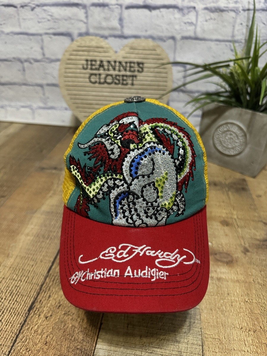 Ed Hardy Christian Audigier ラインストーンキャップ Authentic Ed Hardy by Christian Audigier Rhinestone Cap Hat