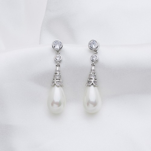 Collingwood Shell Pearl Earrings, Princess of Wales Reproduction with 5A CZ - Picture 20 of 24