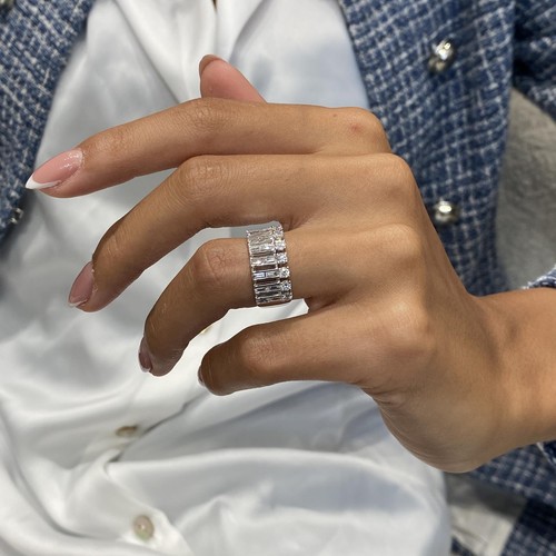Baguette, Round Lab-Created Diamond Ring 1.32ct F/VS 14K White Gold - Picture 6 of 12