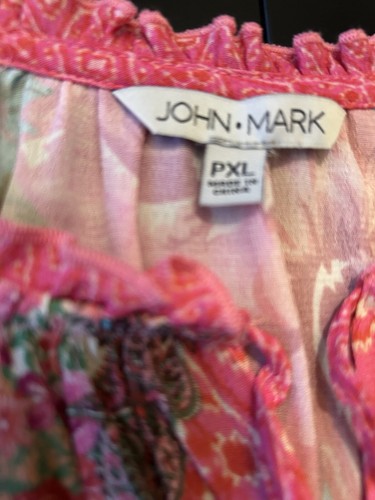 John Mark Top PXL Split Neck Tassle Floral Boho 3/4 Sleeve Tunic Petite NWT $109 - Picture 4 of 17