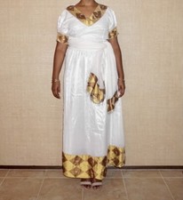 new habesha gold ethiopian dress; Eritrean Dress; Handmade; 100 Organic Cotton