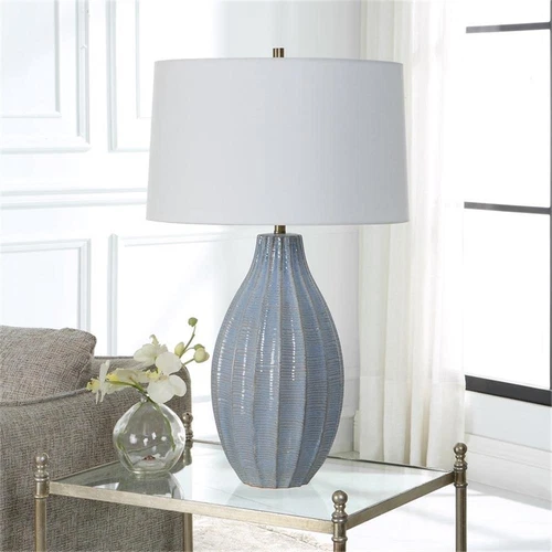 Uttermost Veston Farmhouse Steel and Ceramic Table Lamp in Blue - Picture 7 of 7