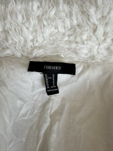 Forever 21 BOHO style white faux fur hooded womens jacket size M Mob Wife Coat - 第 5/5 張圖片