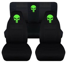 Frontrear Car Seat Covers Blk Wlime Green Punisher Fits Wrangler Yj Tj Lj