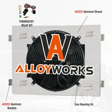FOR 1955-1957 Chevy Bel Air Nomad L6 V8 Aluminum Radiator Shroud+Fan Relay Kits