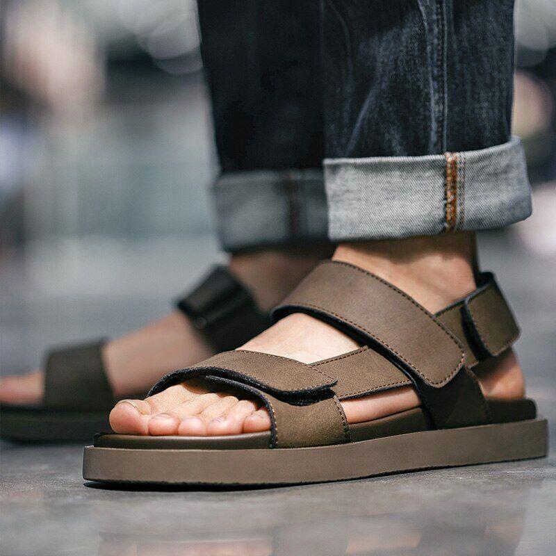 SAOLA Pantofola uomo in pelle sabbia suola morbida cinturino fibbia sandali casual comfort spiaggia