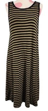 Women's Old Navy Olive Green Black Striped Dress Sleeveless Large Swing Soft