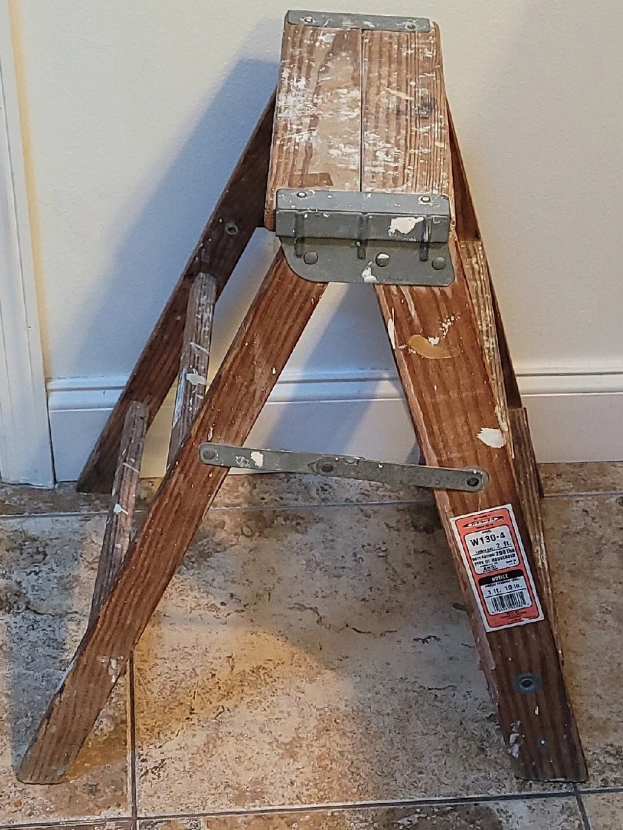 Vintage Werner 2 Step Wooden Ladder W130-4 200lbs Made In The USA Planter House