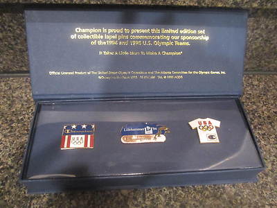  U S OLYMPIC TEAMS CHAMPION COLLECTIBLE LAPEL PIN SET 1994 AND 1996 SET OF 3
