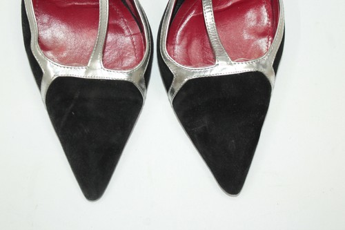 CESARE PACIOTTI women shoes sz 8.5 Europe 39 black suede silver leatherS9222 - Picture 3 of 5