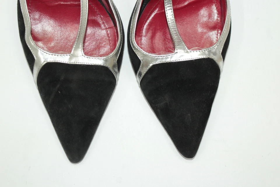 Sapatos femininos CESARE PACIOTTI tamanho 8.5 Europa 39 camurça preta couro prata S9222 - Imagem 3 de 4