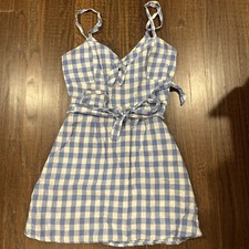 Reformation Belize Dress Blue White Linen 0