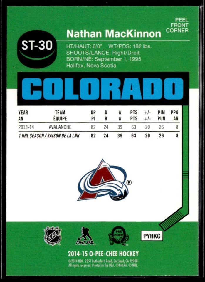 2014-15 O-Pee-Chee Stickers Nathan MacKinnon #ST-30 - Image 2 of 2