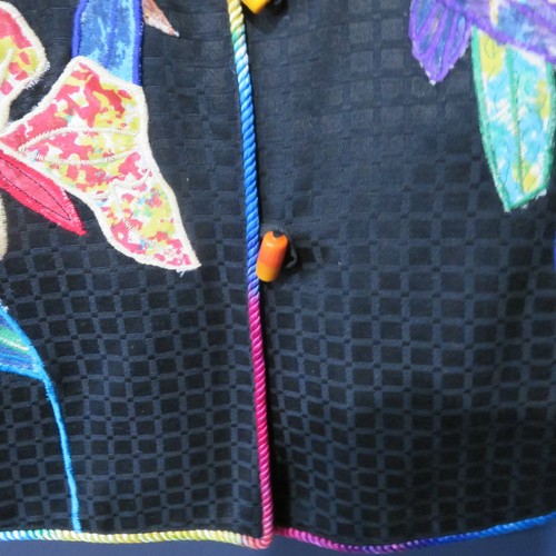 Vintage Womens Jacket M Black Vibrant Tropical Julia Kim 1980's Exotic Birds - Picture 6 of 12