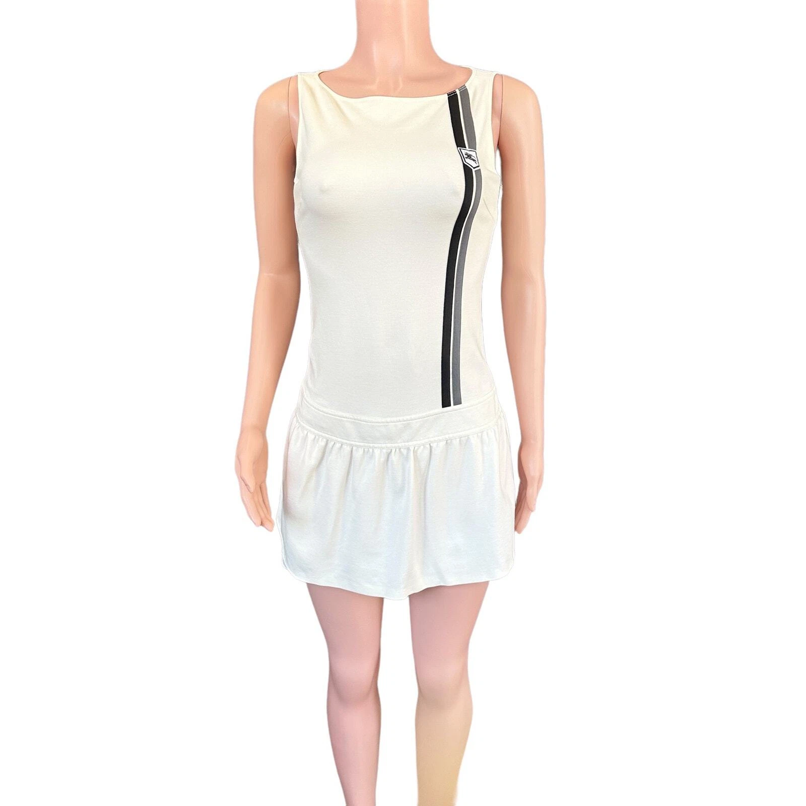 Mini abito da tennis avorio Burberry London Blue Label con toppa logo media 38