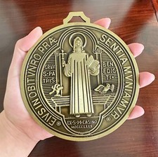 Benedict Cross Medal Vintage Brass Large 5 Inch Roman Medalla De San Benito