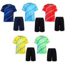 Boys Sports Sets Striped T-Shirt Shorts Football Basketball Badminton Volleyball