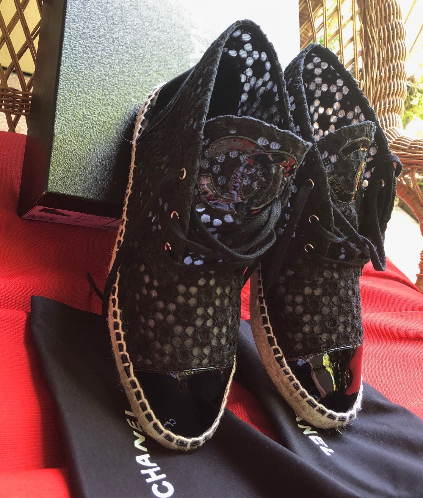 chanel black mesh espadrilles
