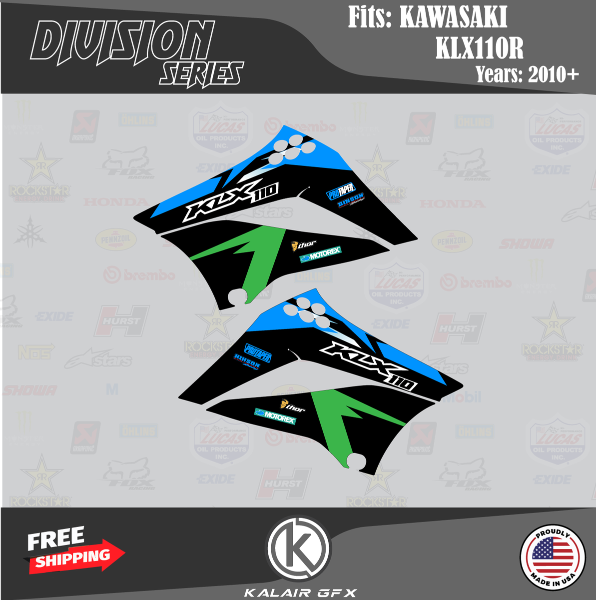 KLX110 2000-2009 Shroud Graphics – Style B – Made In USA