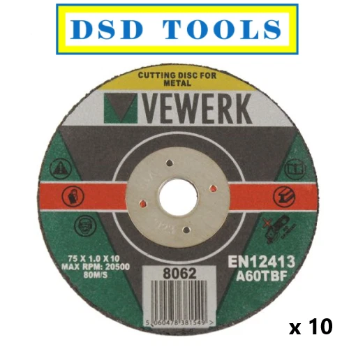 VEWERK by bergen 10pk Extra Thin Metal Cutting Discs 75mm x 1.0mm x 10mm, 8062
