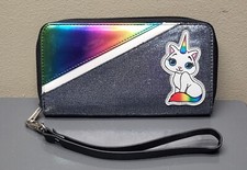Rainbow Black Unicorn Zip-Around Wristlet Clutch Wallet