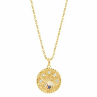 Brillanter Evil Eye Mittelscheibe Anhänger in 14KT vergoldet Sterlingsilber
