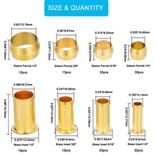 150PCS Tube OD 1/4" 5/16" 3/8" 1/2" Brass Compression Sleeves Ferrules Insert