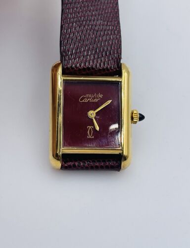 Must De Cartier Tank Vintage 18k Gold Electroplated Manual Wind Red Ladies Watch - 第 1/9 張圖片