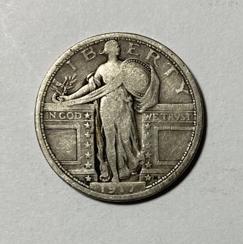 1917 Type 1 Standing Liberty Quarter Nice Original Fine