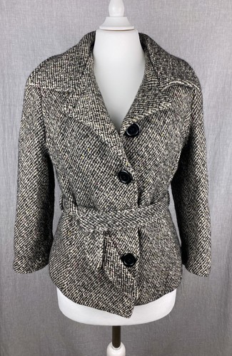 MaxMara Vintage Wool Blend Tweed Jacket Belted Short Coat Black White M - Picture 11 of 24