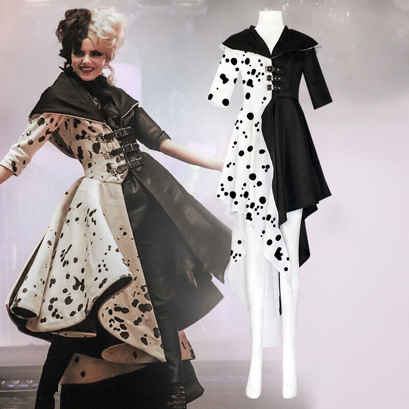 black cruella de vil dress Disney Movie Cruella de Vil Only Coat Halloween Cosplay Costume – Gcosplay main image 1