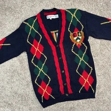Vintage Eagle's Eye Cardigan Sweater Women Size Medium Argyle Cable Knit 90s