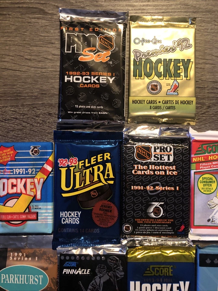 Lote de 110+ tarjetas vintage de hockey de la NHL selladas de fábrica 10 paquetes sin abrir 🏒 🥅 Foto 4 de 4