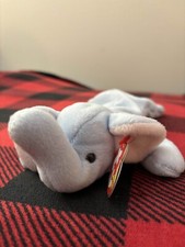 1995 Ty Peanut the Elephant Light Blue 4th Gen Hang Tag 4062 Beanie Baby 9"