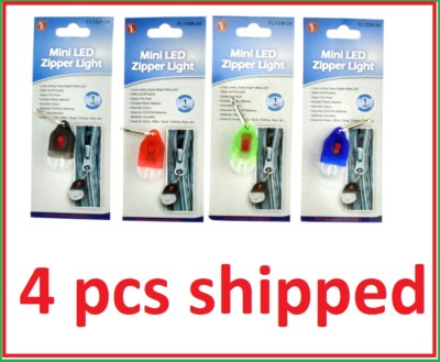 4 Zipper Pull With LED Flashlight Clip On Light Bright Torch Hook Key Chain 