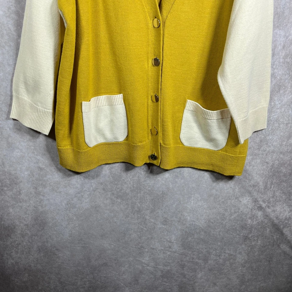 Jones New York Cardigan Sweater Womens 2X Yellow Cream Knit Button Front Pockets - Image 3 of 4