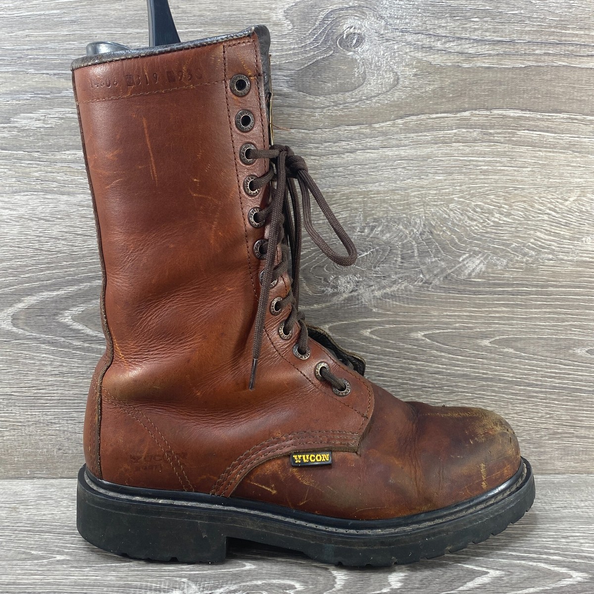 28cm　ウエスタンブーツ　バーガンディ　メキシコ製　P3641 PUREPECHA Lace Up Side Zipper Work Combat Boots Brown Leather Mens