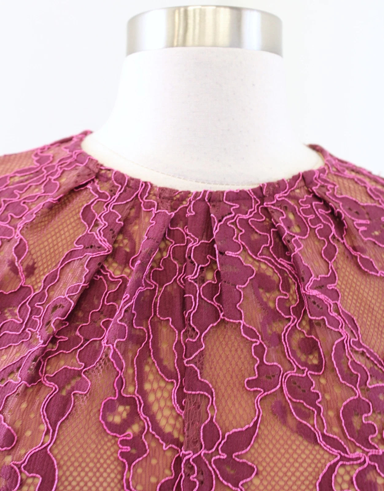 Abito da festa in pizzo floreale Michael Kors con corda spalmata taglia 2 rosa manica gonfia