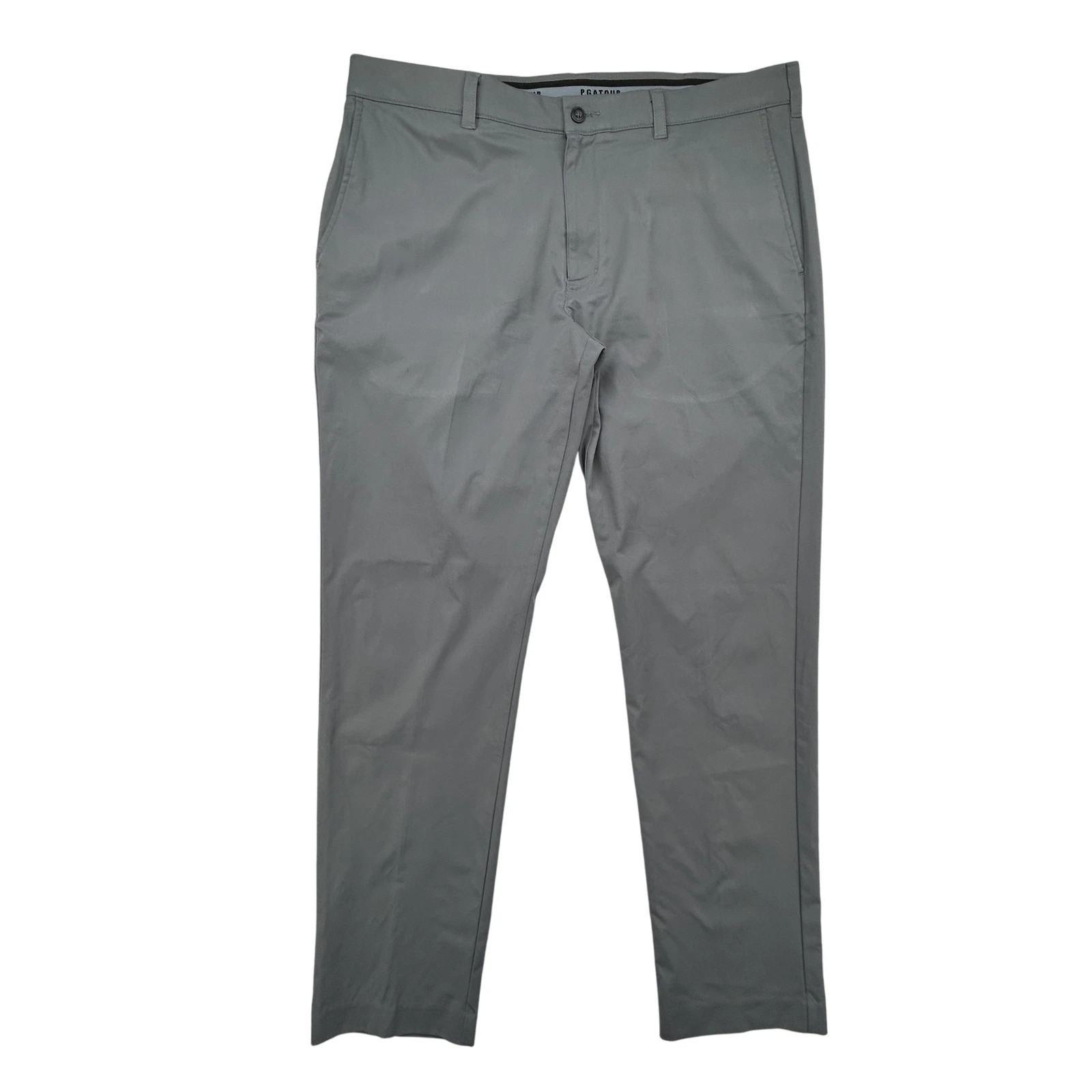 PGA Tour Pants Mens 38x34 Flat Front Golf Dress Gray Stretch Polyester Classic