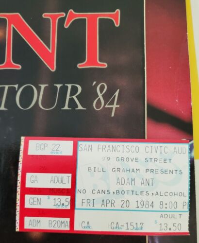 Billet de concert Adam Ant - 4/20/84 San Francisco Civic Auditorium - Photo 1 sur 2