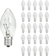 25 Pack C7 Clear Replacement Bulbs 5W Incandescent E12 Warm White Indoor Outdoor