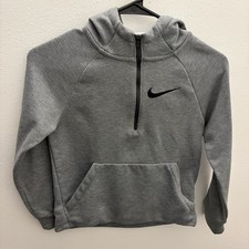 Nike Dri-Fit Hoodie Boys Small Gray Quarter Zip Swoosh Pullover Kids Sweatshirt
