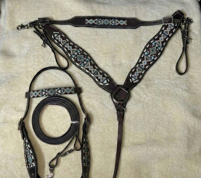 Martin Saddlery Western Premium Leather Equestrian Bead Headstall, Breast Collar