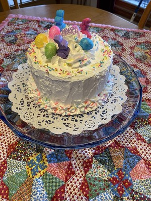 Faux Easter Cake W/Bunnies/Glitter Eggs  6 TX7 W