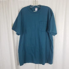 Vintage NWT Jerzees The Right Fit Deadstock Teal Pocket Tee TShirt Mens L USA