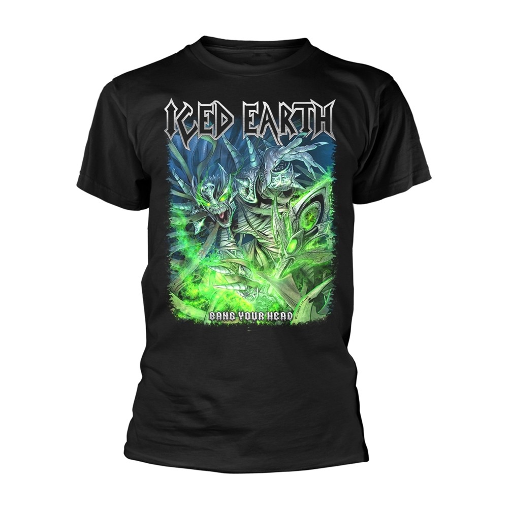 ICED EARTH - BANG YOUR HEAD BLACK T-Shirt, Front - Back Print Medium