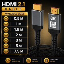 8K HDMI Cable 2.1 Gold Plated Ultra High Speed 48Gbps 8K 60Hz 4K 120Hz HDR eARC