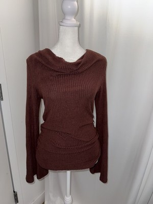 Brand new SIZE MEDIUM BROWN long sleeve top,bell sleeves cowl neckline